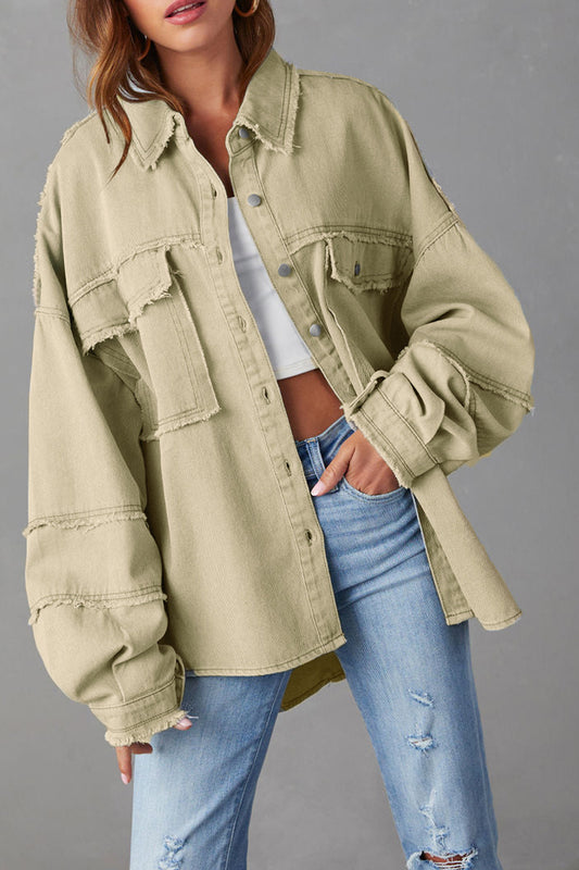 Oversized Frayed Edge Button-Up Jacket