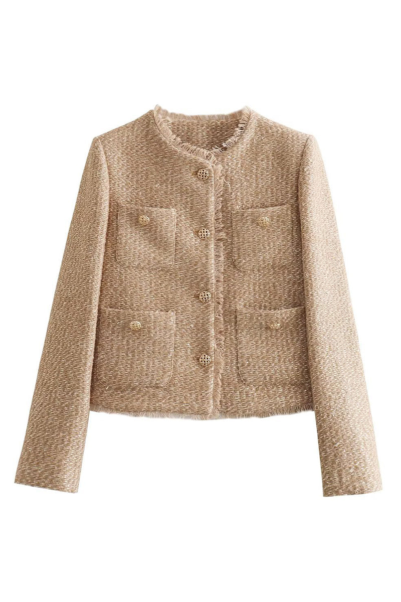 Textured Button-Up Tweed Jacket