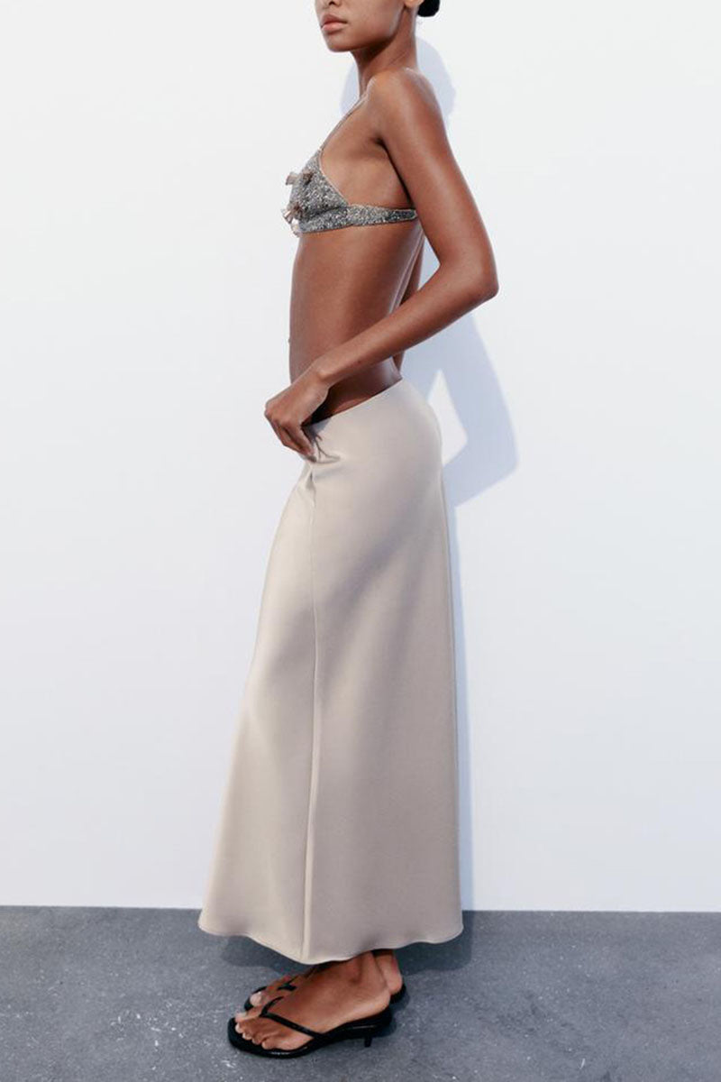 Solid Satin Maxi Skirt