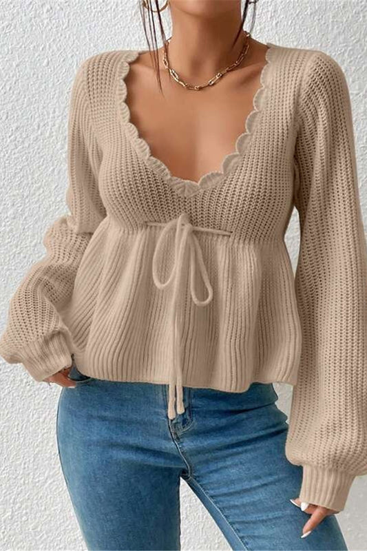 Scallop Trim Knit Peplum Top