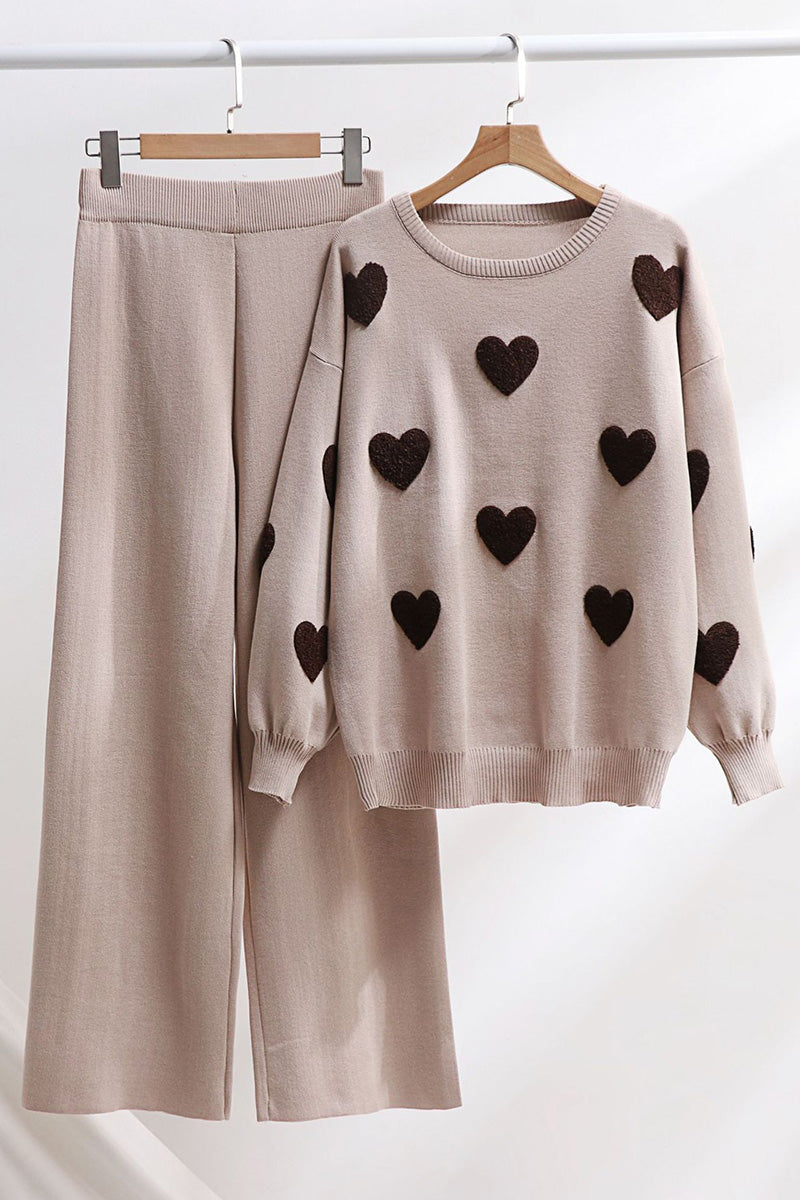 Heart Pattern Sweater and Pants Set