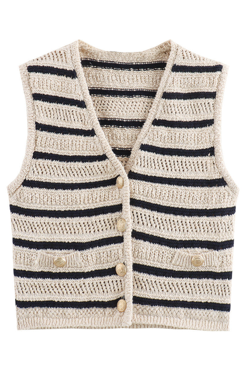 Striped Knit Buttoned Vest