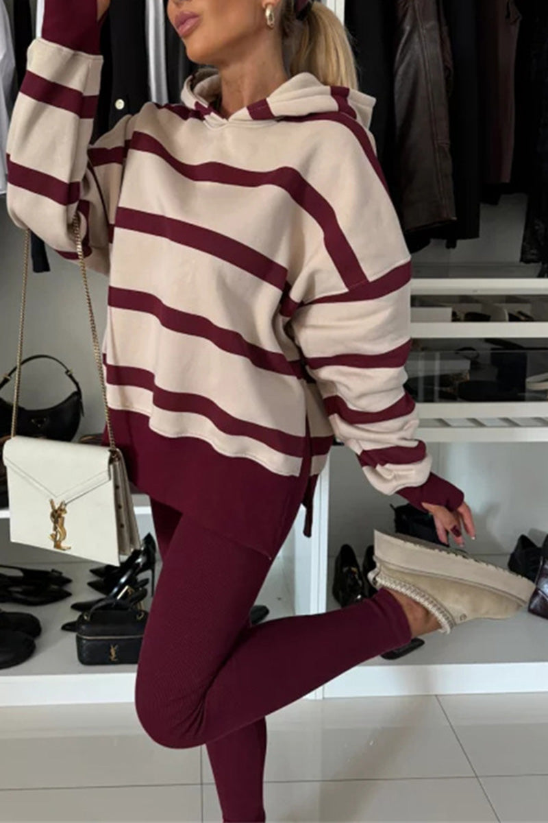 Striped Oversized Hoodie and Leggings Set