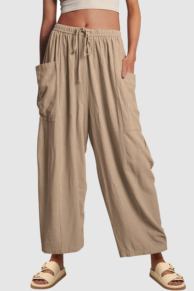 Drawstring Wide-Leg Cargo Pants