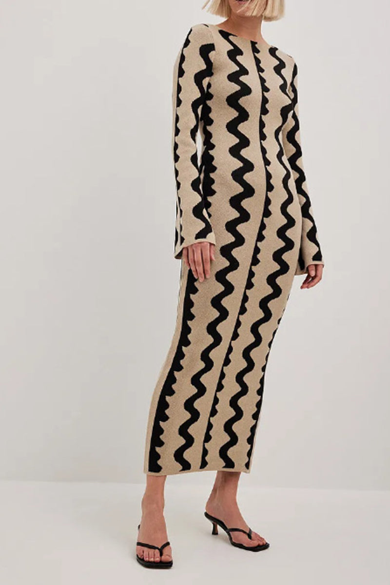 Striped Long Sleeve Bodycon Maxi Dress