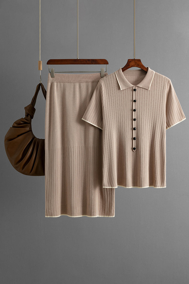 Ribbed Polo and Skirt Set