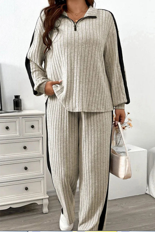 Striped Zip-Up Pullover and Pants Set