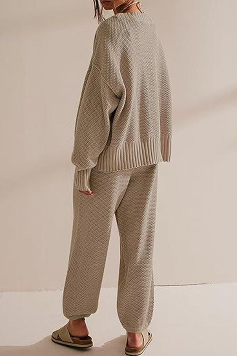 Button-Up Textured Knit Lounge Set