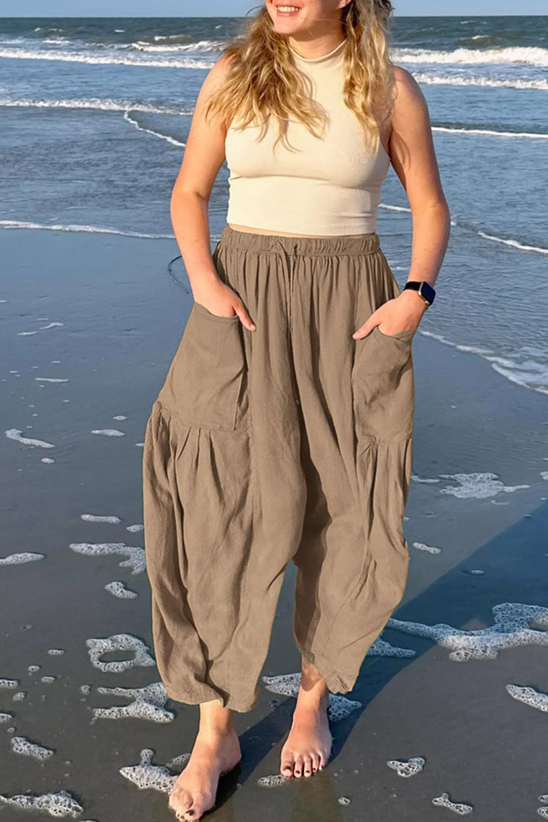 Drawstring Wide-Leg Cargo Pants