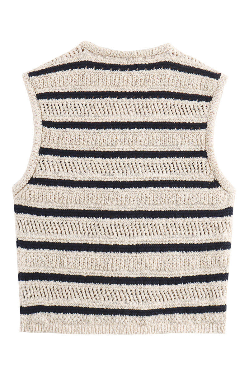 Striped Knit Buttoned Vest