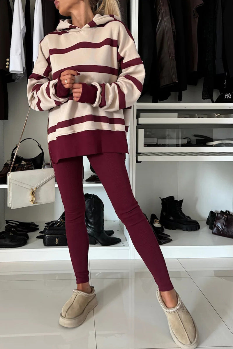 Striped Oversized Hoodie and Leggings Set