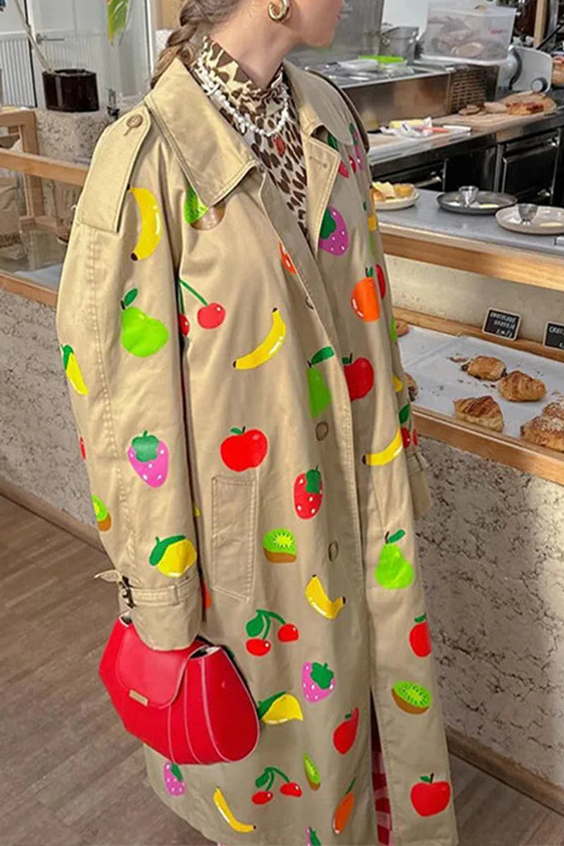 Playful Fruit Print Longline Coat