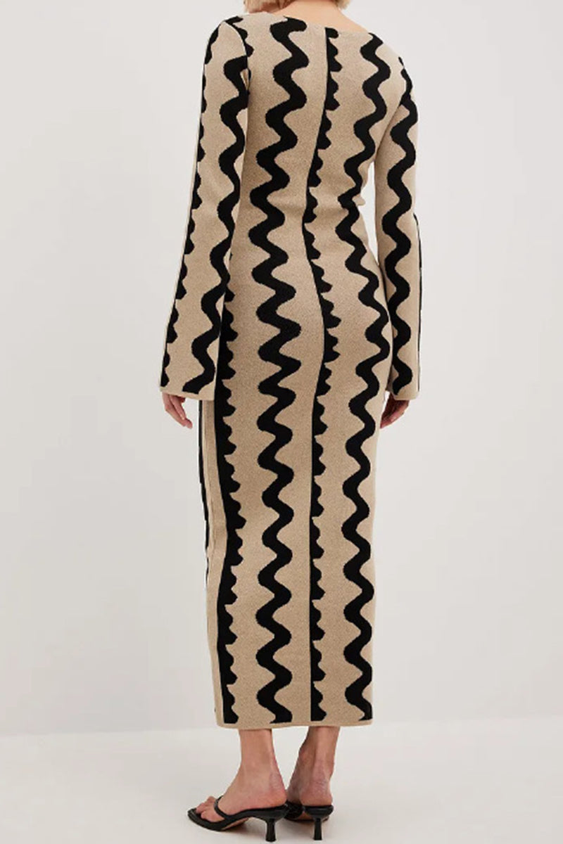 Striped Long Sleeve Bodycon Maxi Dress