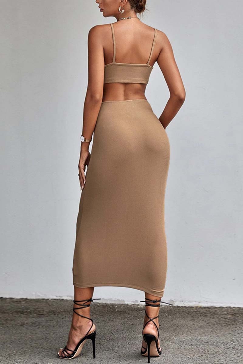 Front-Tie Cutout Midi Dress