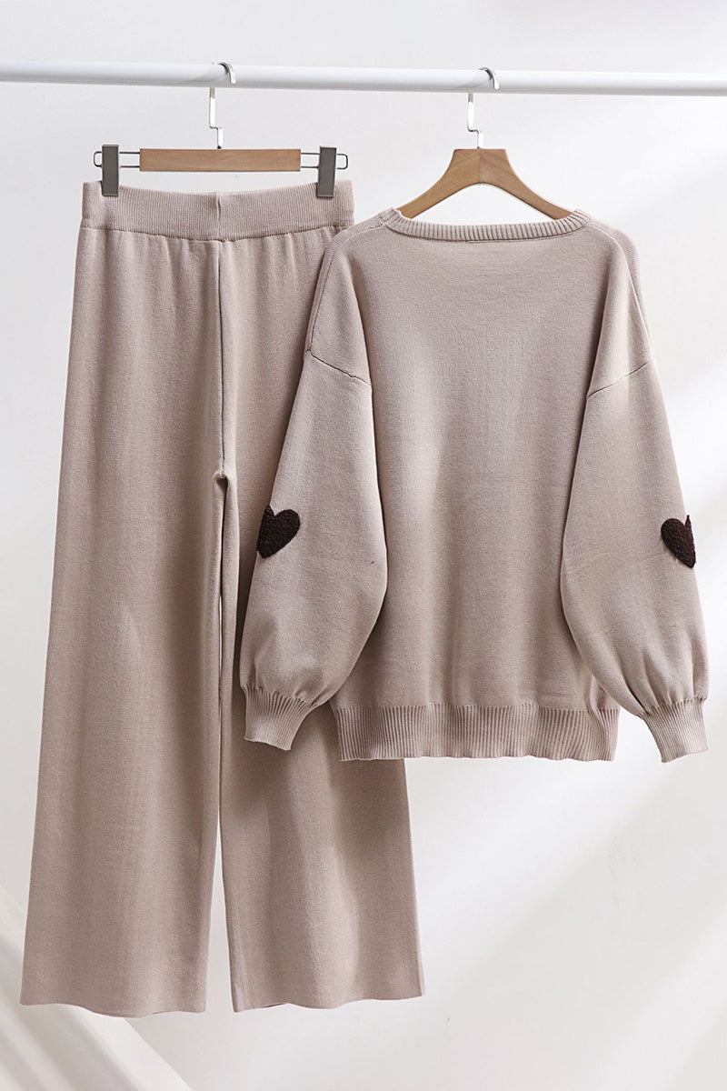 Heart Pattern Sweater and Pants Set