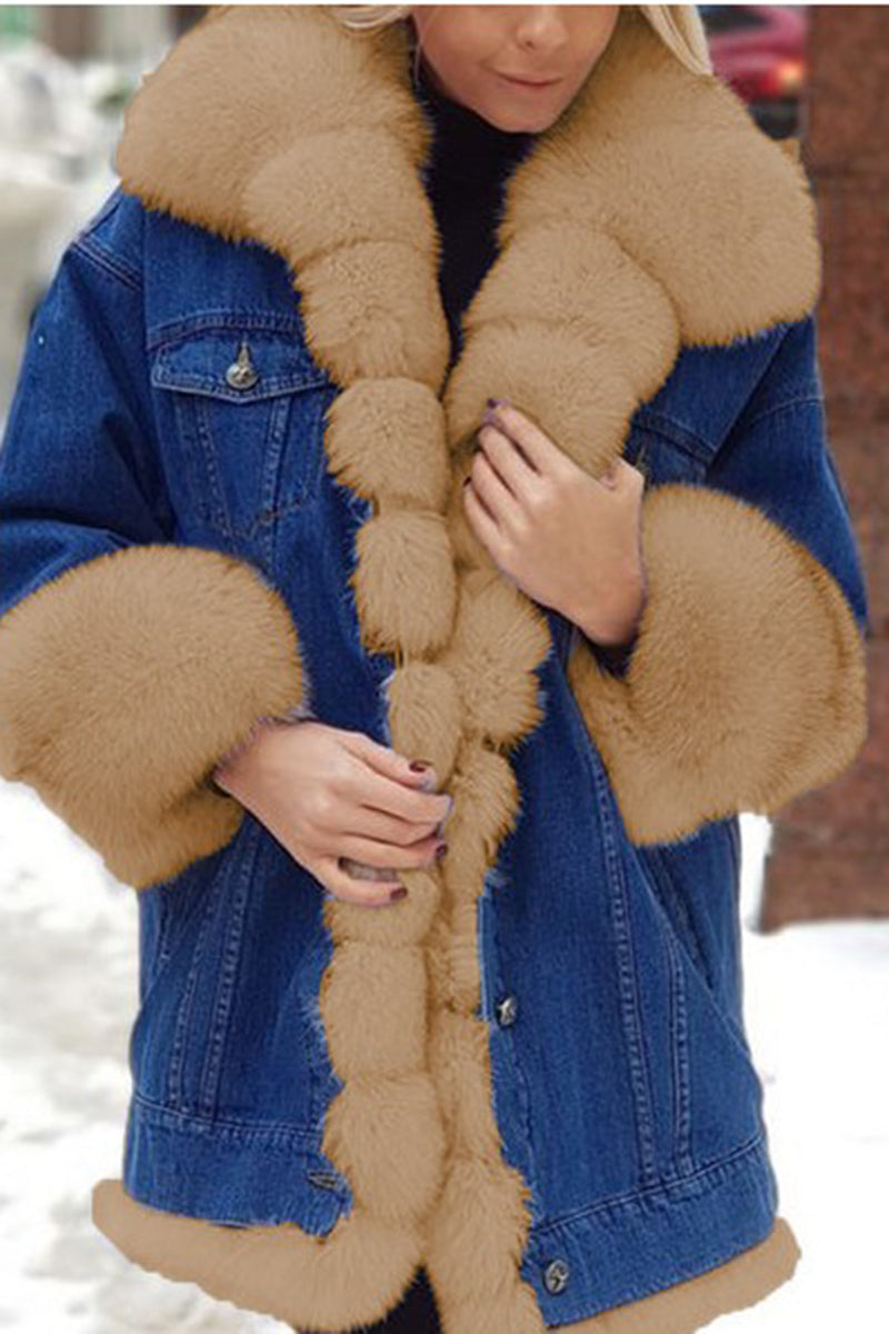 Denim Jacket with Faux Fur Trim