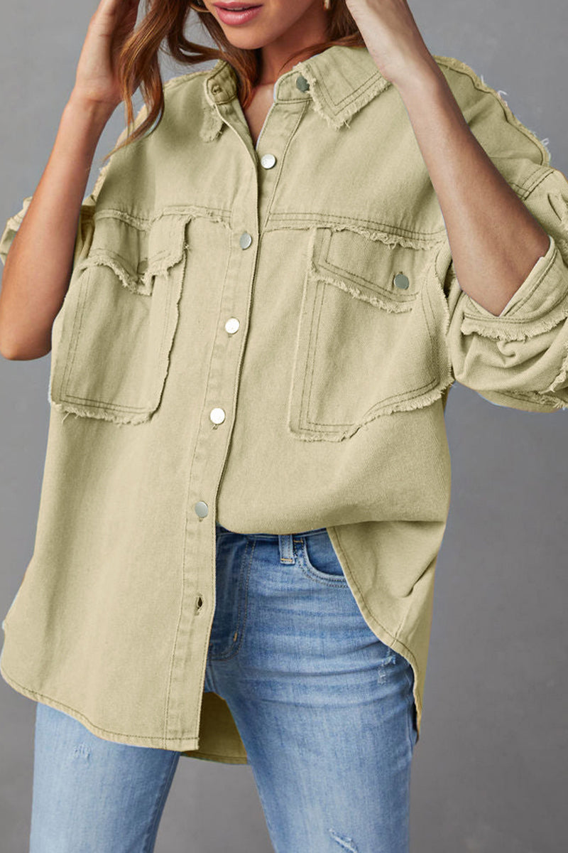 Oversized Frayed Edge Button-Up Jacket