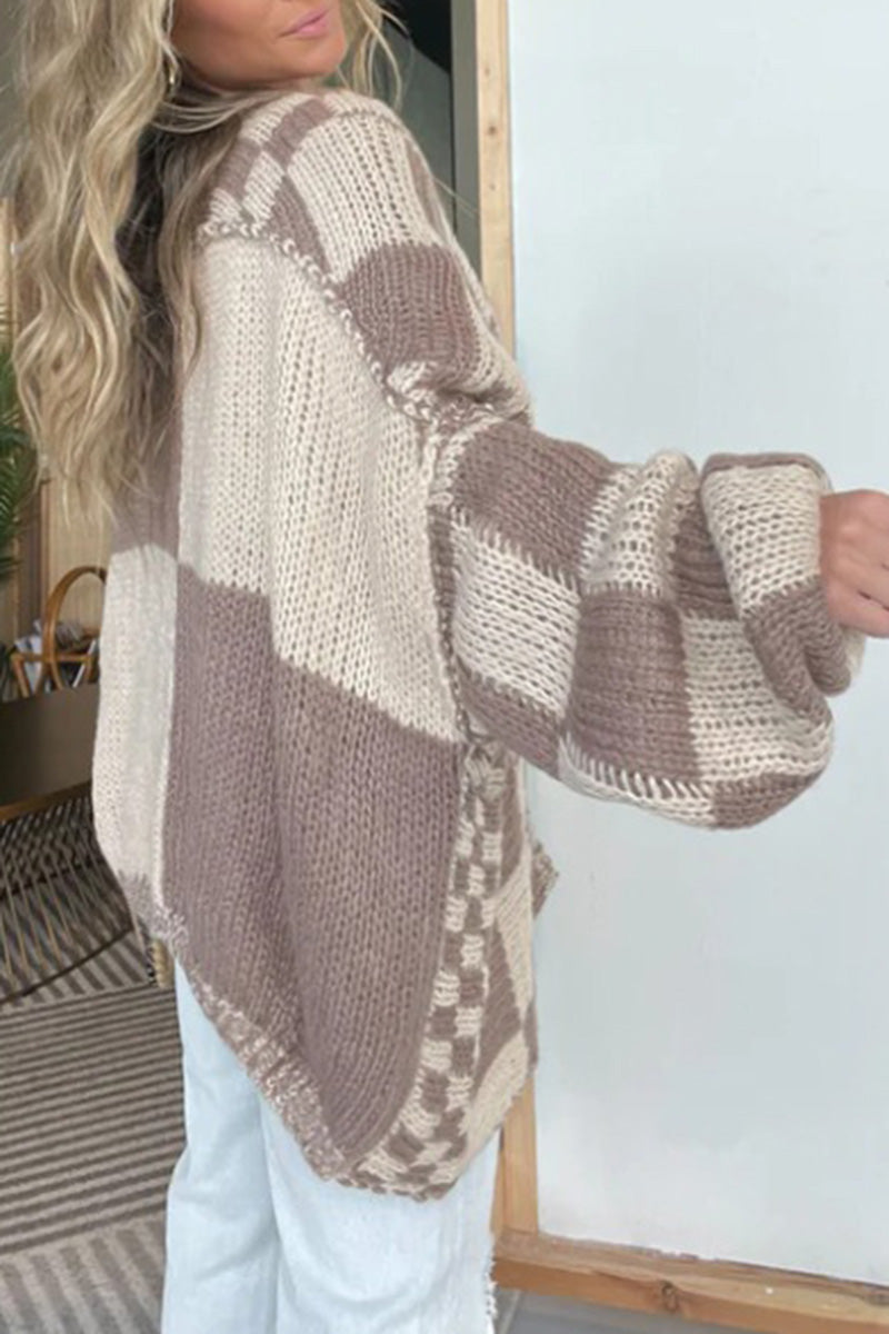 Checkered Knit Cardigan