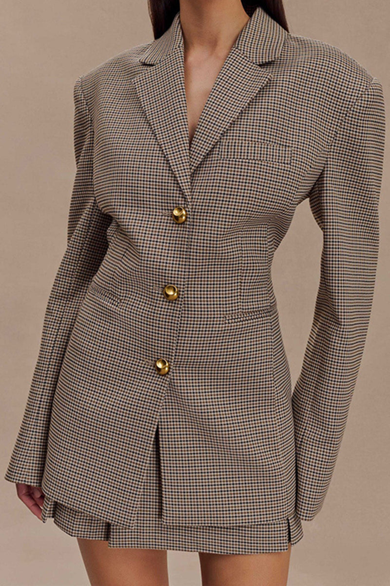 Tailored Plaid Blazer with Gold Buttons