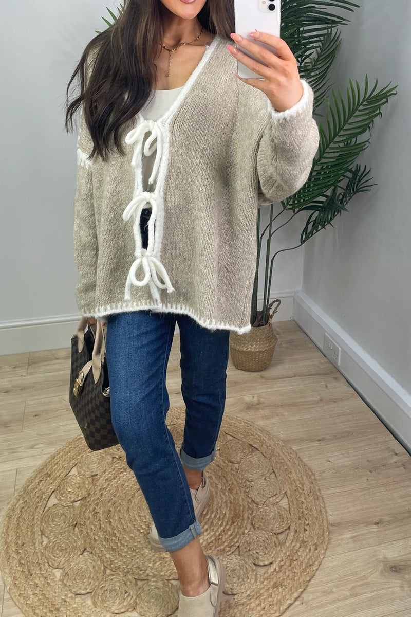 Tie-Front Open Knit Cardigan