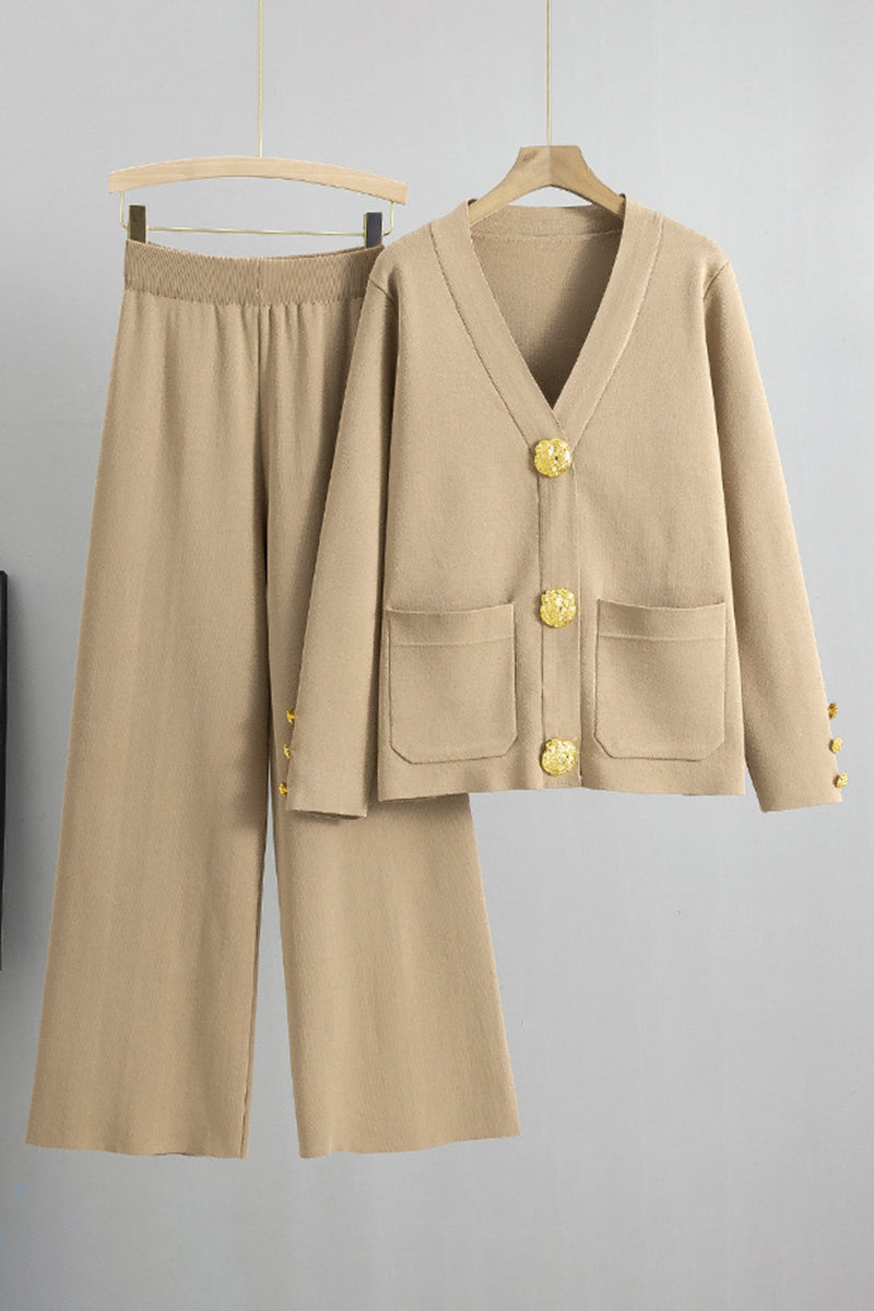 Button-Up Knit Cardigan and Pants Set