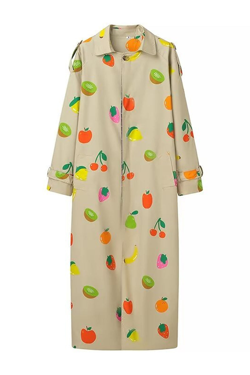 Playful Fruit Print Longline Coat