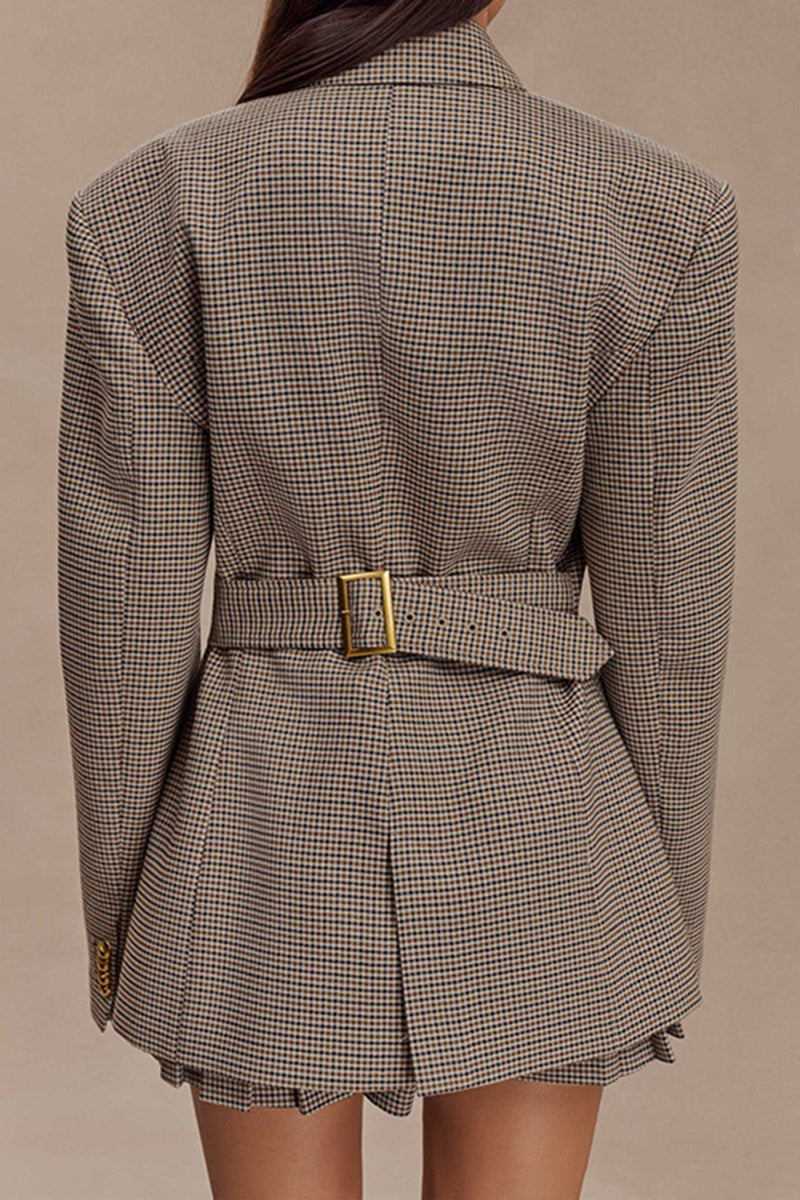 Tailored Plaid Blazer with Gold Buttons