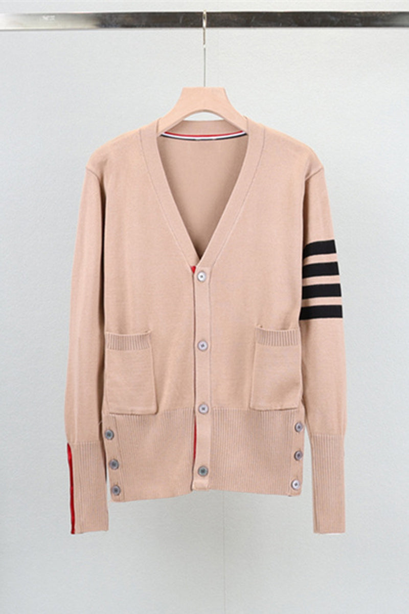 Contrast Striped Cardigan with Side Slits