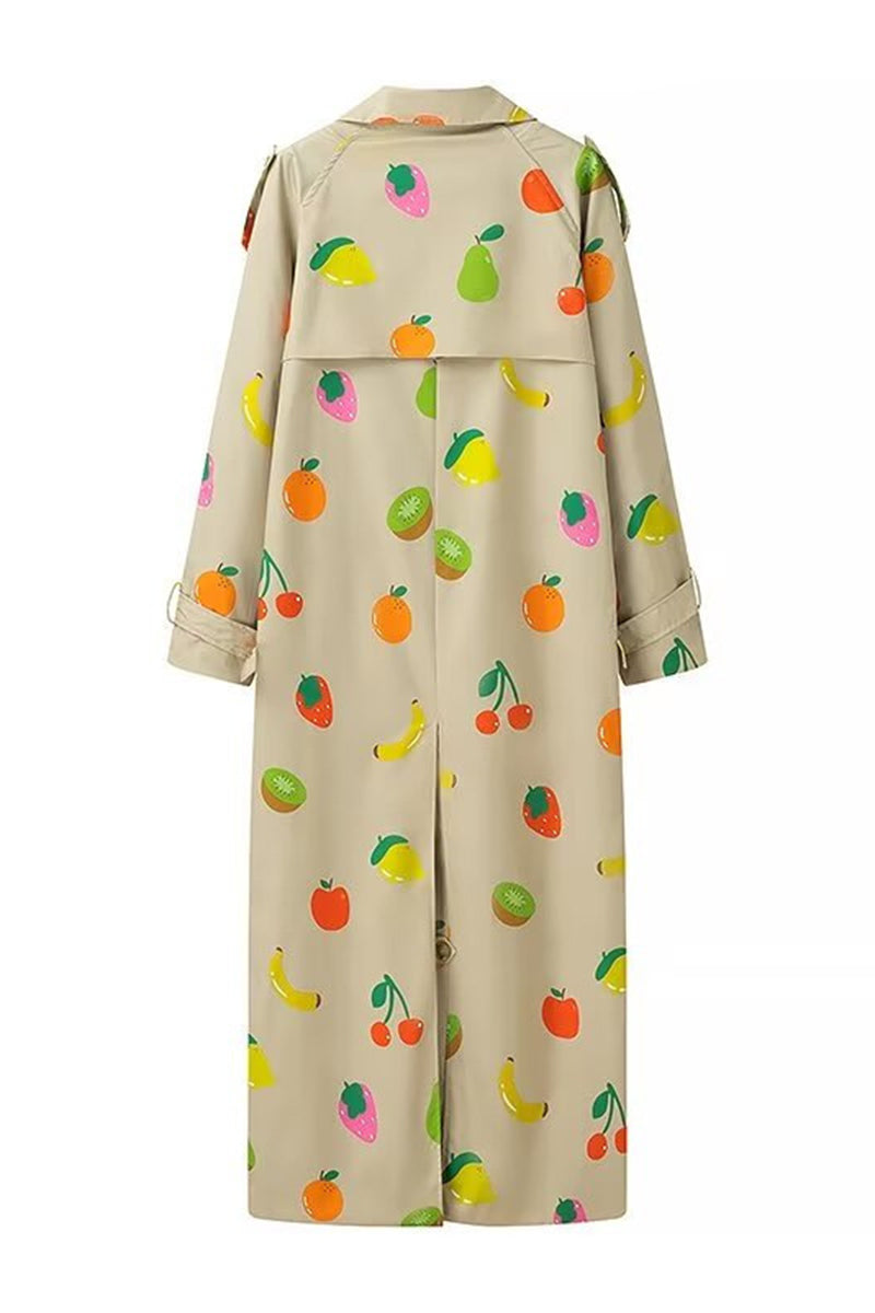 Playful Fruit Print Longline Coat