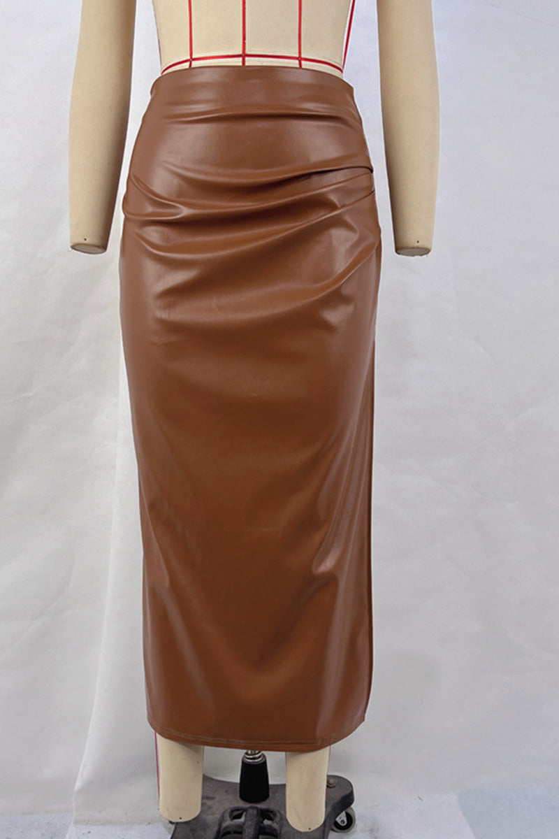 Faux Leather Skirt with Side Slit