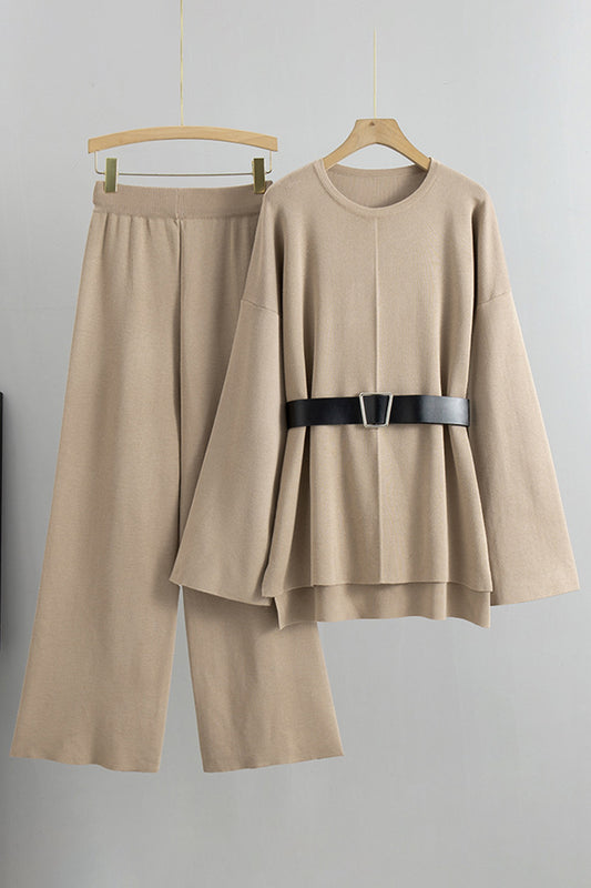 Belted Loose-Fit Long Sleeve Top and Pants Set