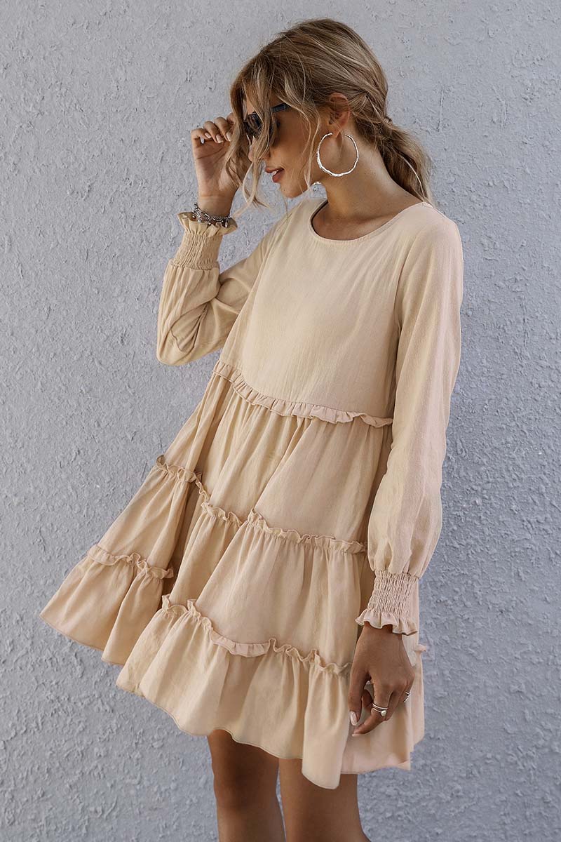 Ruffled Long Sleeve Loose Dress