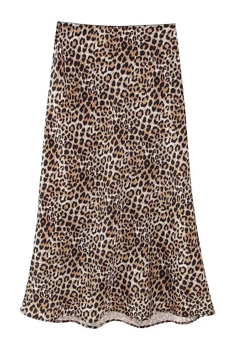 Leopard Print A-Line Midi Skirt