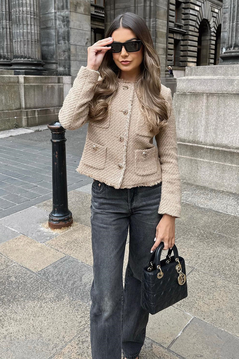 Textured Button-Up Tweed Jacket