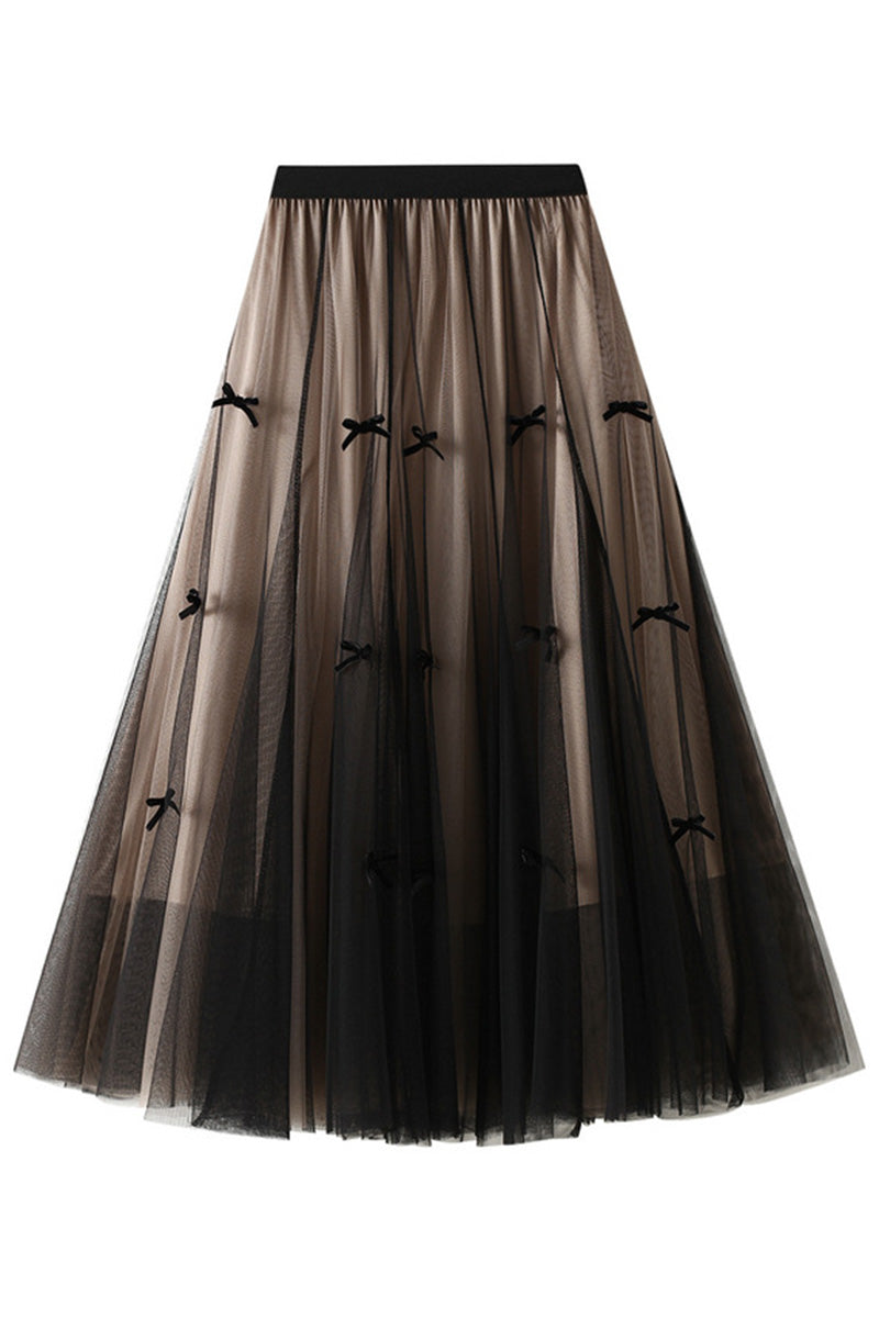 Tulle Midi Skirt with Bow Accents