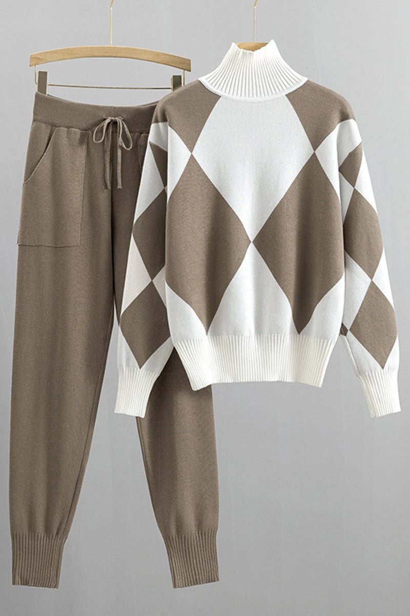 Argyle Pattern Knit Two-Piece Set