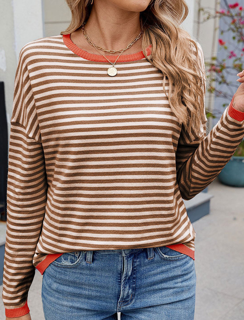 Contrast Trim Striped Sweater