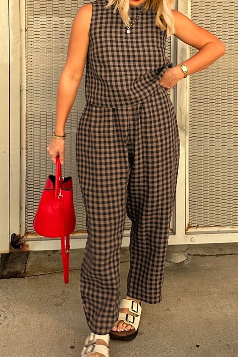 Plaid Sleeveless Vest and Pants Set