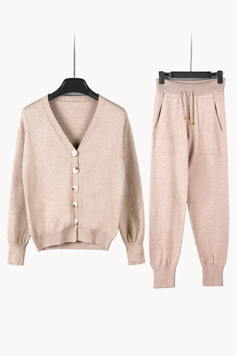 Cardigan with Drawstring Waist Pants Set