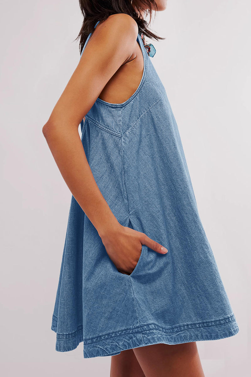 Sleeveless A-line Cutout Denim Dress