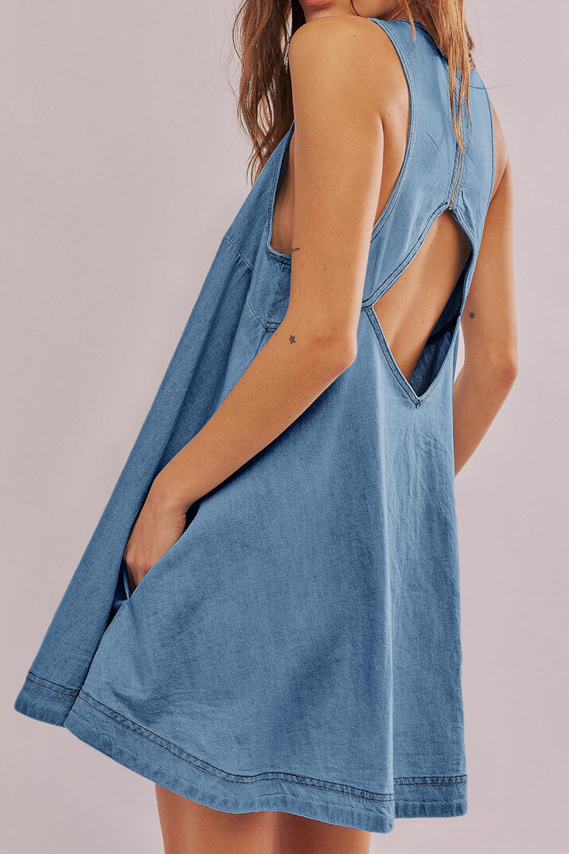 Sleeveless A-line Cutout Denim Dress