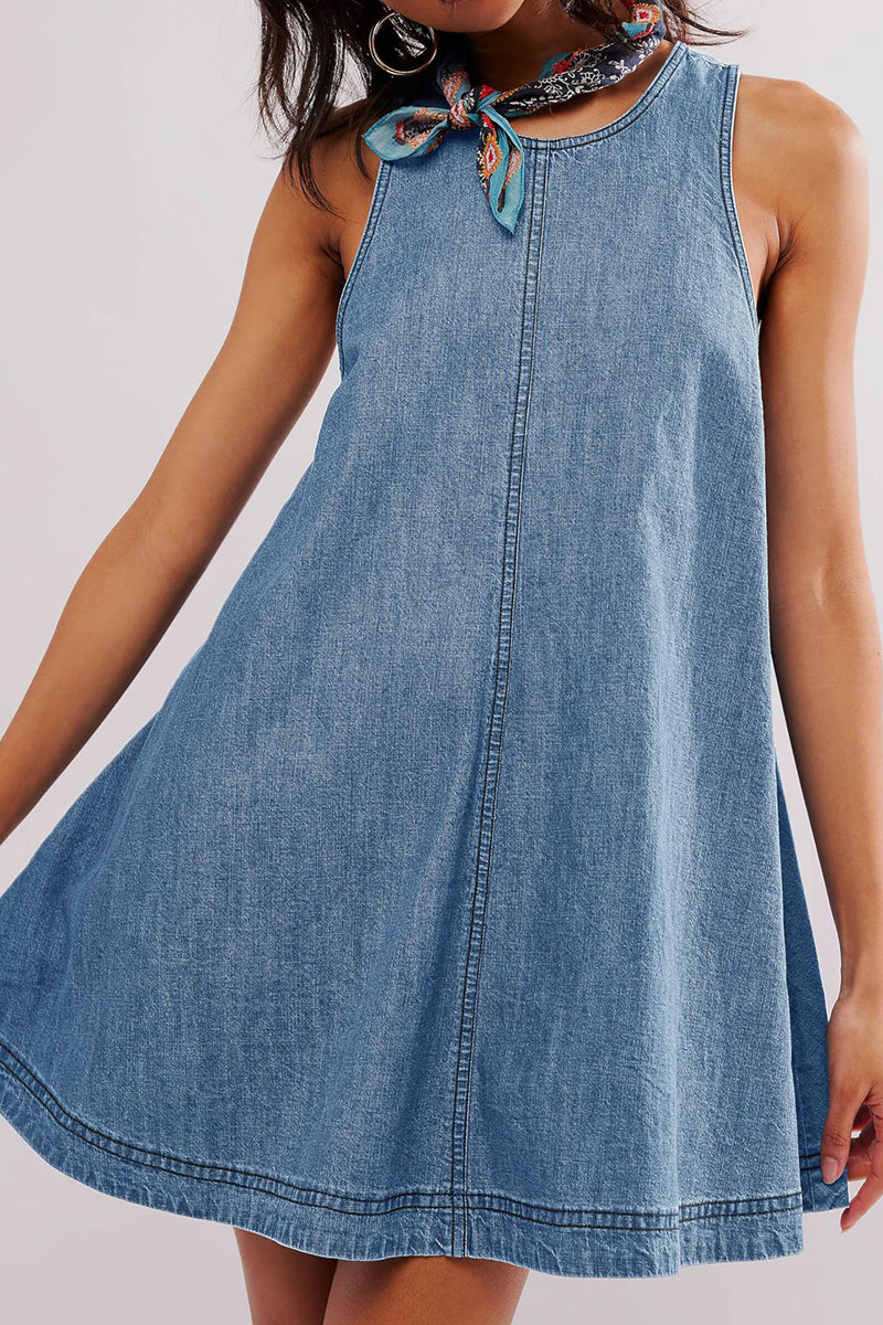 Sleeveless A-line Cutout Denim Dress