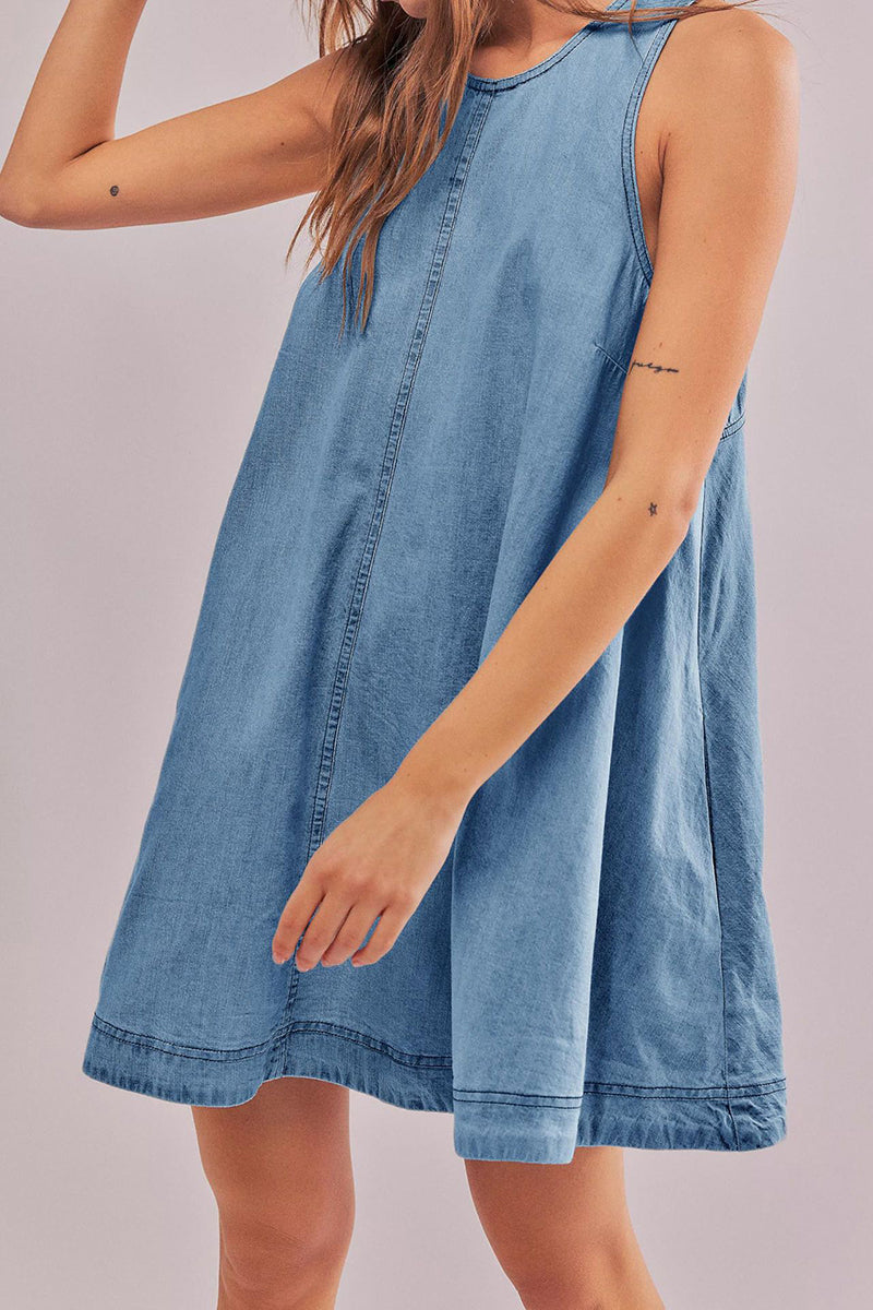 Sleeveless A-line Cutout Denim Dress