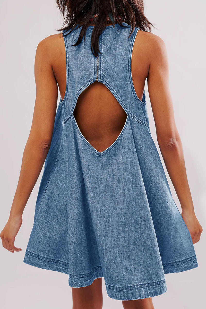 Sleeveless A-line Cutout Denim Dress