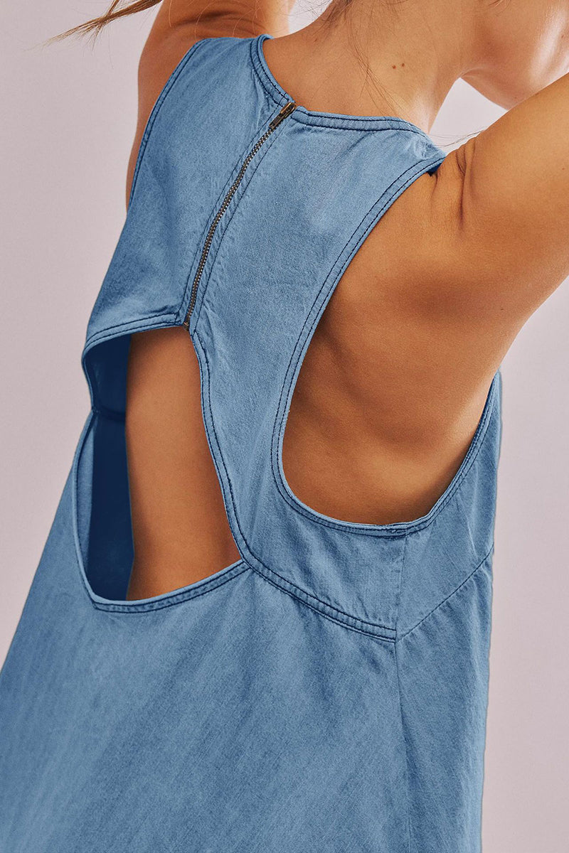 Sleeveless A-line Cutout Denim Dress