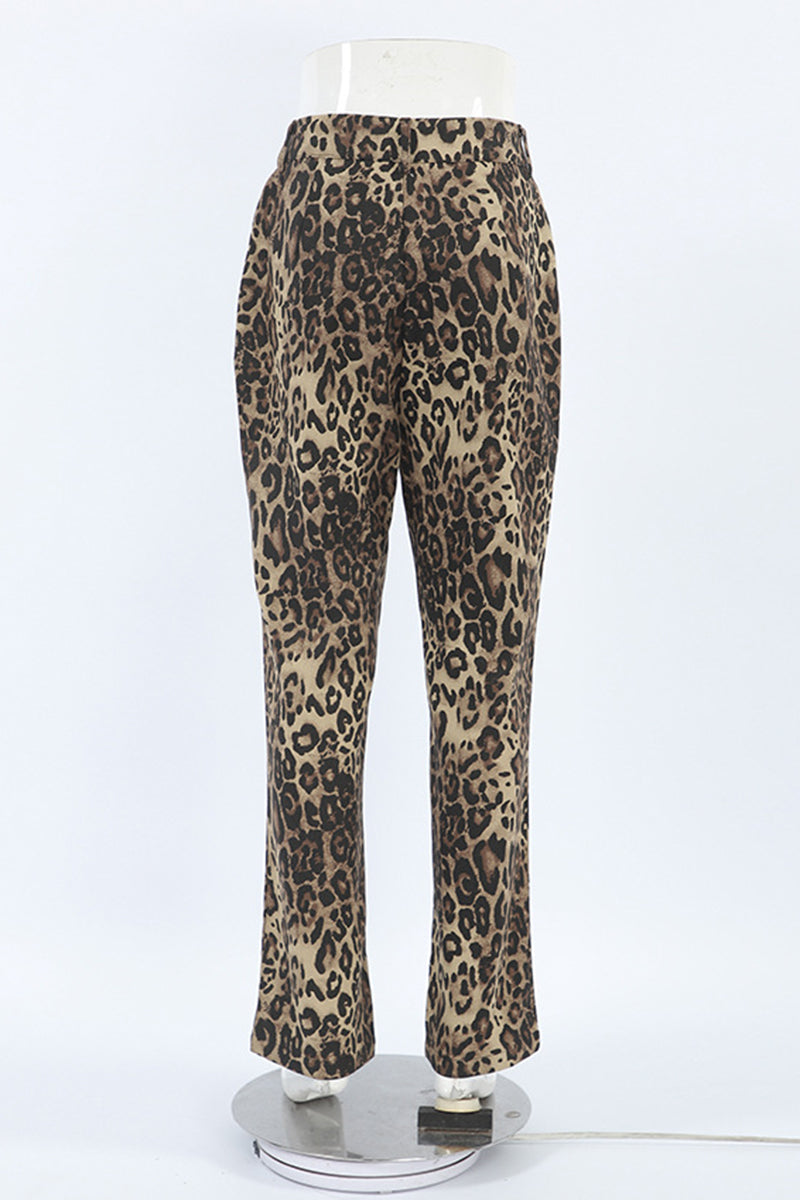 Leopard Print Straight-Leg Pants