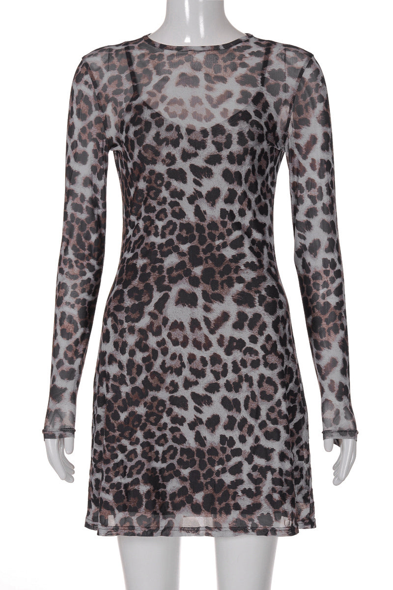 Leopard Print Sheer Bodycon Dress