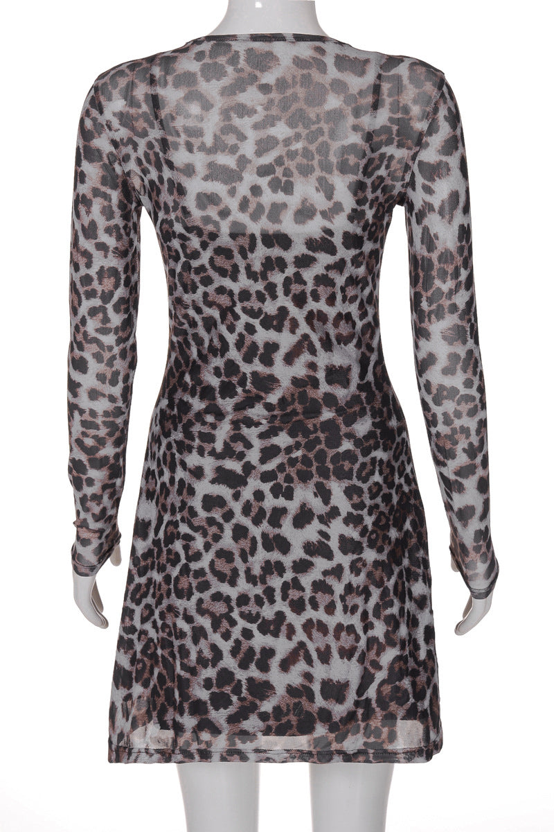 Leopard Print Sheer Bodycon Dress