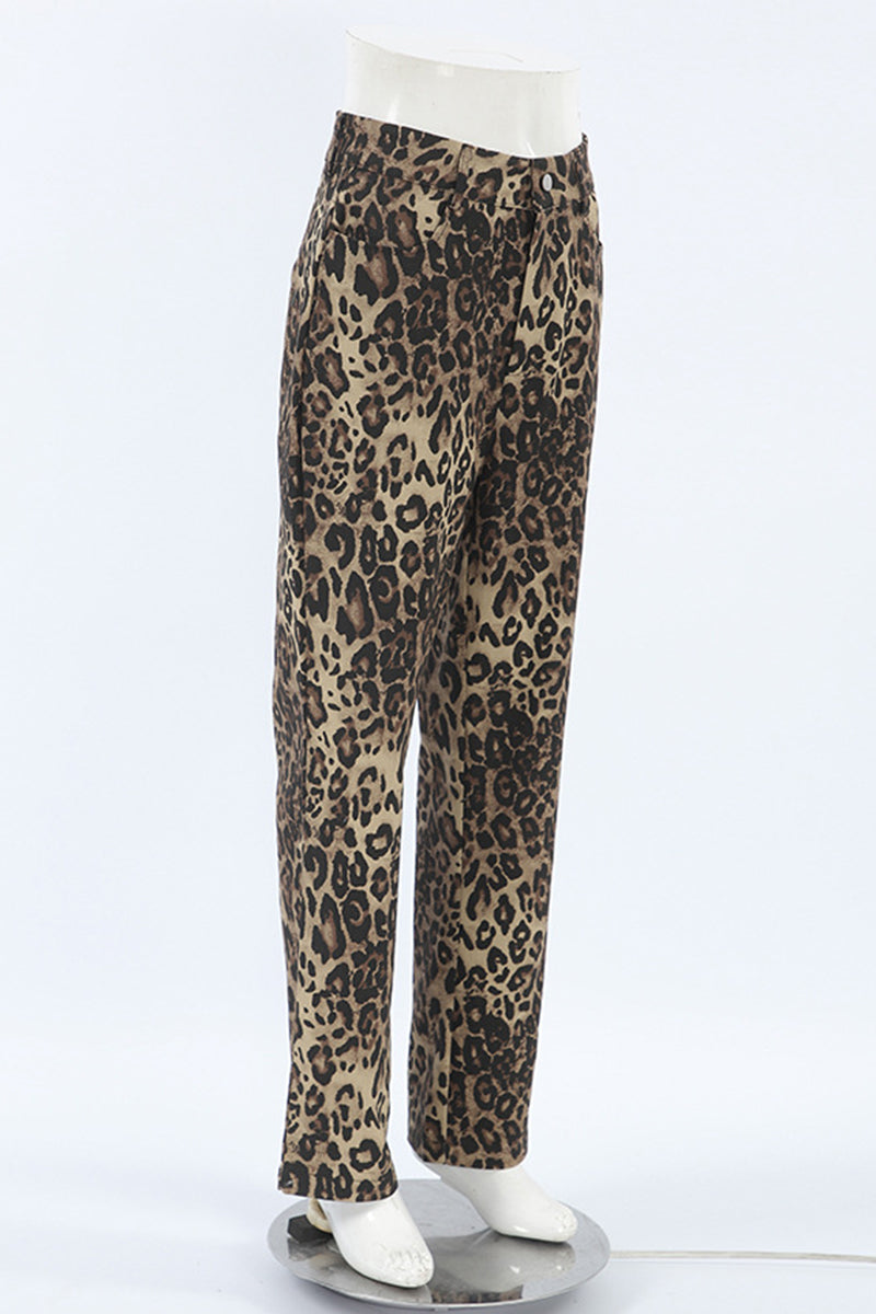 Leopard Print Straight-Leg Pants