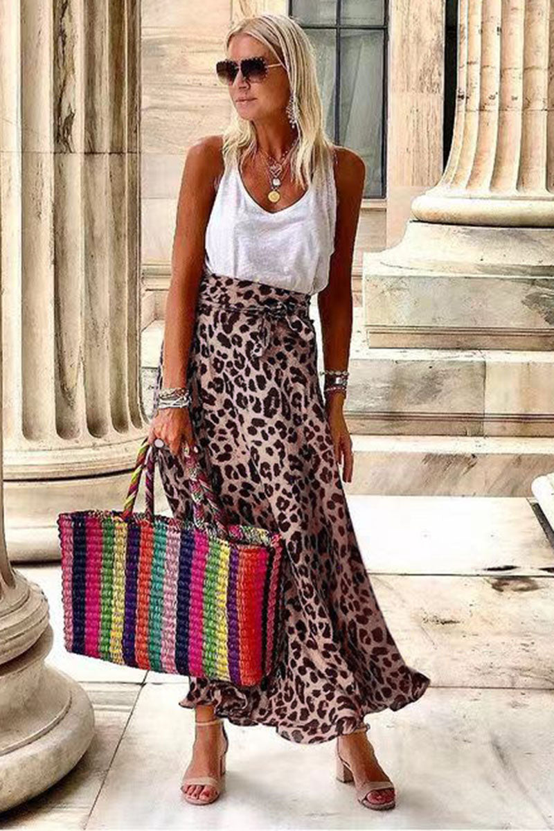 Sleeveless Leopard Print Maxi Skirt